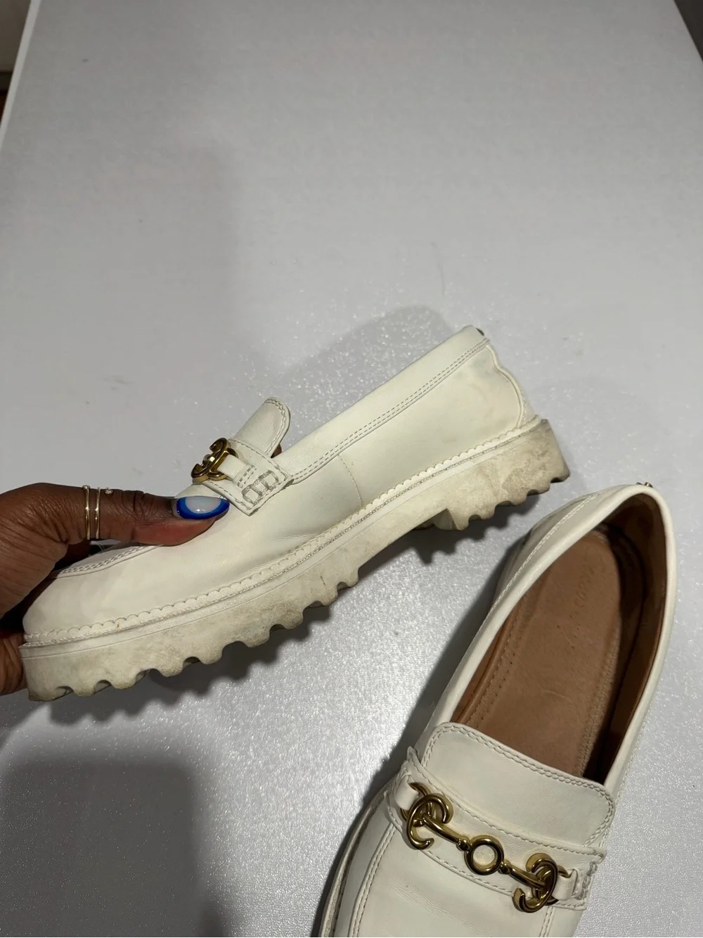 Circus by Sam Edelman Cream Leather Loafers with Gold Hardware